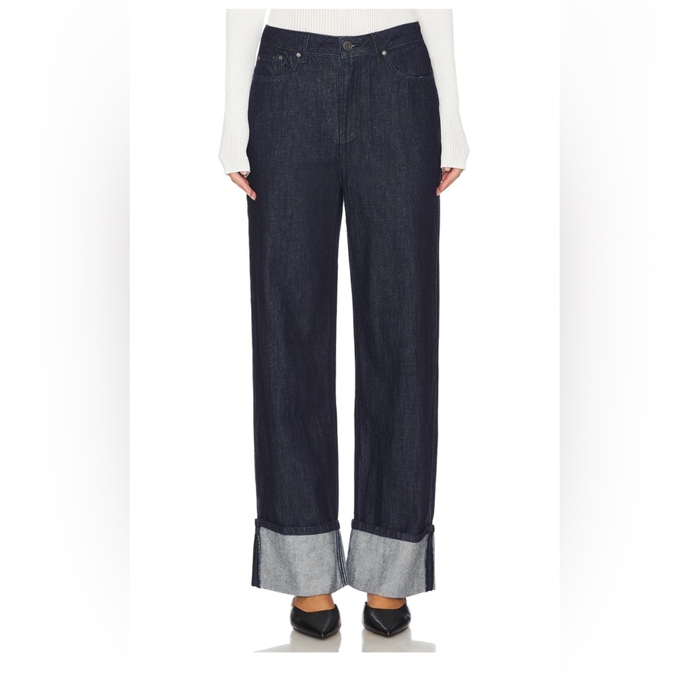 AFRM Dark Indigo Wide-Leg Cuffed Jeans